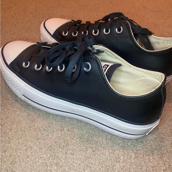 Leather Platform Converse Black and White All-Star Sneakers - Picture 5 of 12